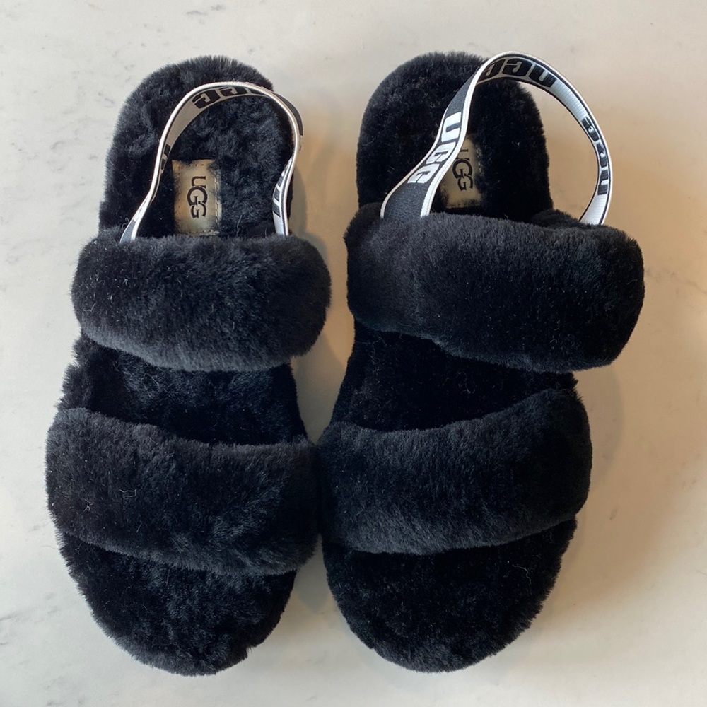 NWOT UGG black furry slippers